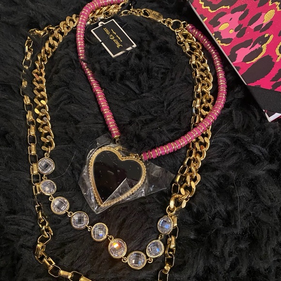 Juicy Couture Statement Elegant Multi Layered Crystal Gold Chain Necklace NWT - Picture 3 of 7